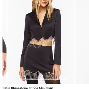 Satin Rhinestone Fringe Mini Skirt